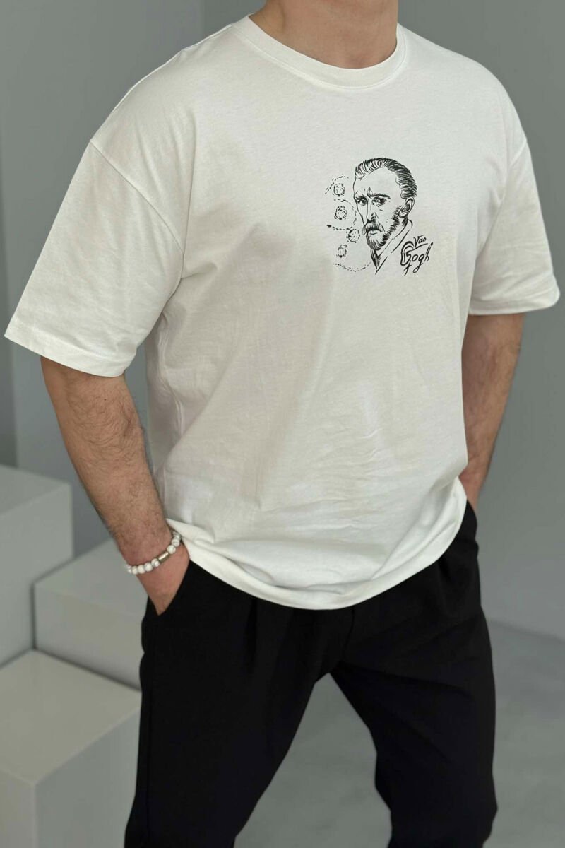 VAN GOGH FRONT & BACK DESIGN MEN T-SHIRT WHITE-E BARDHE - 1
