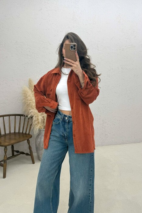 FRONT POCKETS WOMAN SHIRT BRICK/TULLE - 3