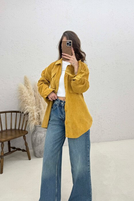 FRONT POCKETS WOMAN SHIRT MUSTARD/MUSTARDE - 3