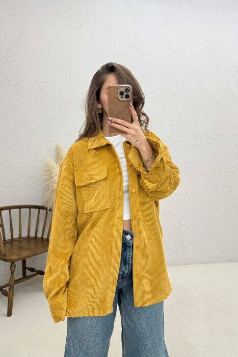 FRONT POCKETS WOMAN SHIRT MUSTARD/MUSTARDE - 4