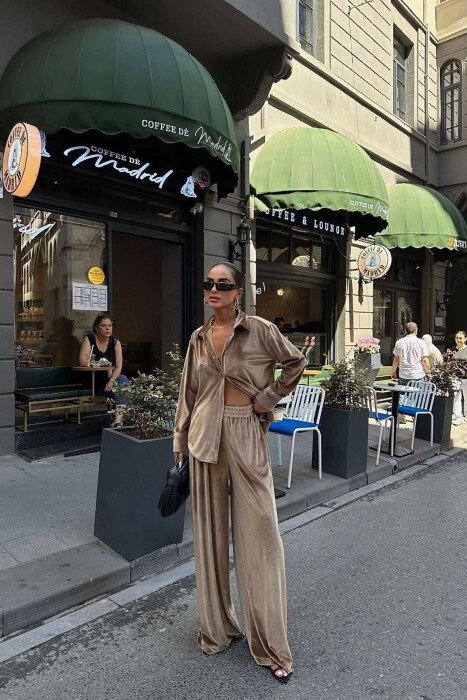 VELVET SHIRT+TROUSERS WOMAN SET BROWN/KAFE - 3
