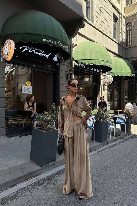 VELVET SHIRT+TROUSERS WOMAN SET BROWN/KAFE - 4