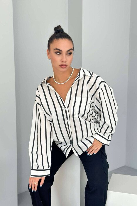 VERTICAL STRIPES WOMEN SHIRT WHITE-E BARDHE - KLAUDIO FASHION