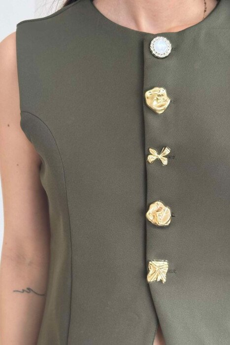 VEST+ WIDE LEG TROUSERS ONE COLOR WOMEN SET GREEN/JESHILE - 6