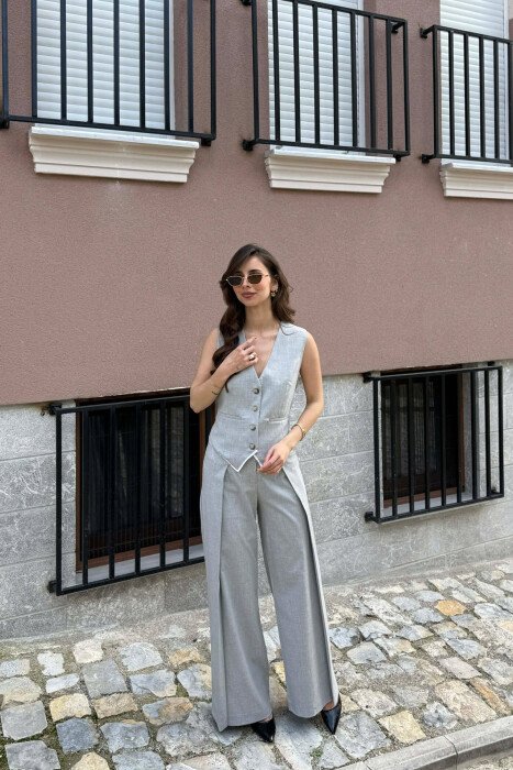VEST + WIDE LEG TROUSERS WOMAN SET LIGHT GREY/GZ - 1
