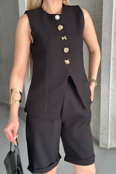 VEST+SHORTS BUTTONS DETAIL WOMEN SET BLACK/ E ZEZE - 3