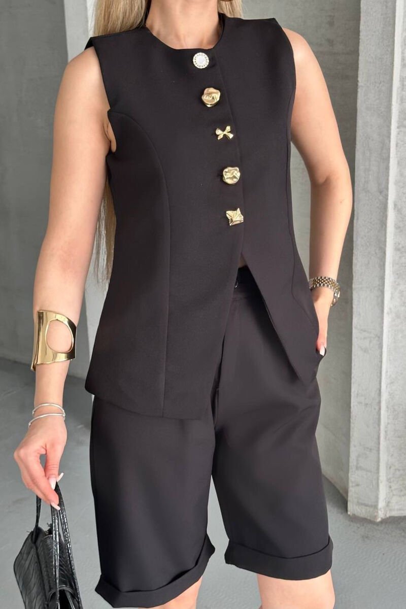 VEST+SHORTS BUTTONS DETAIL WOMEN SET BLACK/ E ZEZE - 3