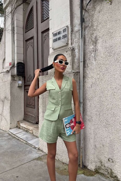 VEST+SHORTS ONE COLOR SIMPLE WOMEN SET MINT/MENTE - 4