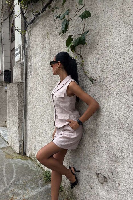 VEST+SHORTS ONE COLOR SIMPLE WOMEN SET VINEGAR/UTHULL - 4