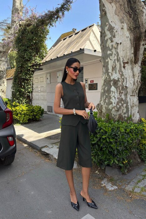VEST+SHORTS ONE COLOR WOMEN SET DARK GREEN/JEE - 1