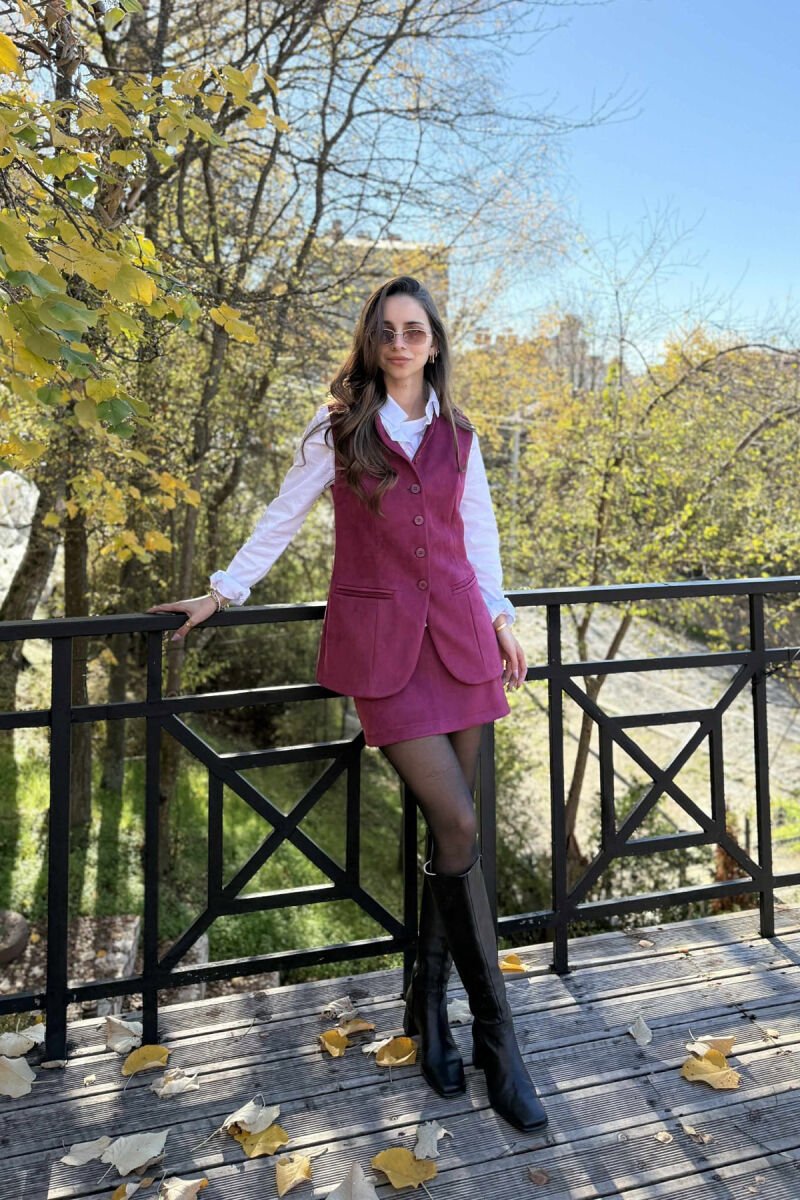 VEST+SKIRT ONE COLOR SIMPLE WOMEN SET BURGUNDY/VISHNJE - 1