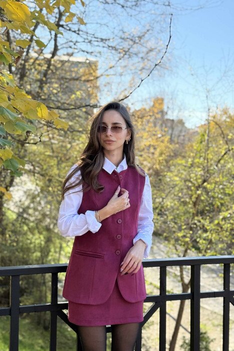 VEST+SKIRT ONE COLOR SIMPLE WOMEN SET BURGUNDY/VISHNJE - 3