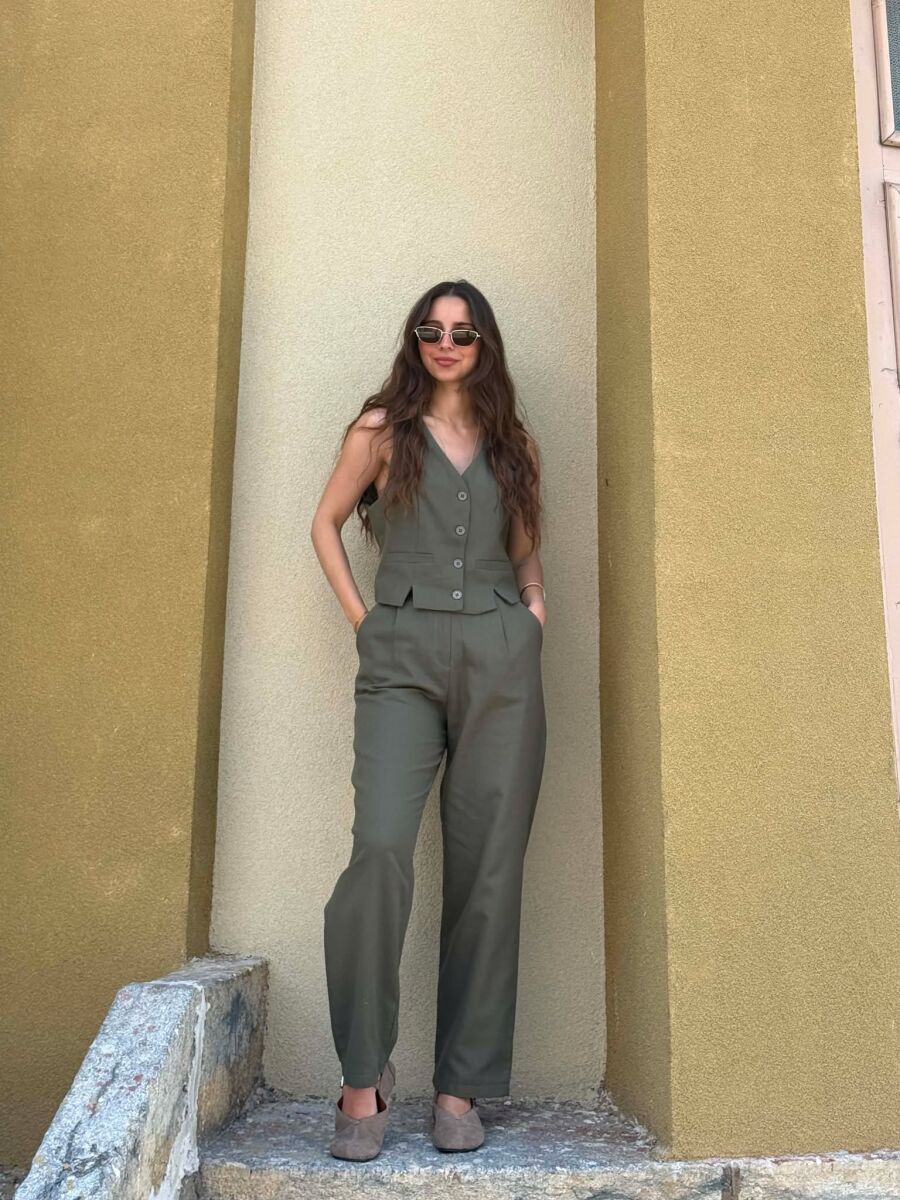 VEST+TROUSERS BACK BELT DETAIL WOMEN SET DARK GREEN/JEE - 2