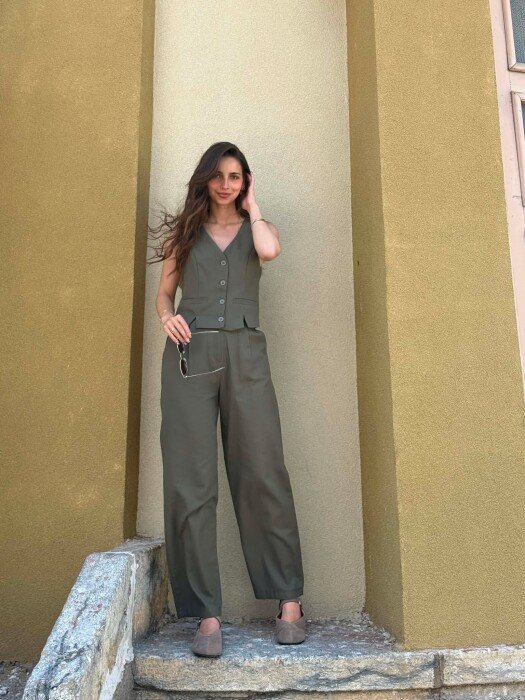 VEST+TROUSERS BACK BELT DETAIL WOMEN SET DARK GREEN/JEE - 5