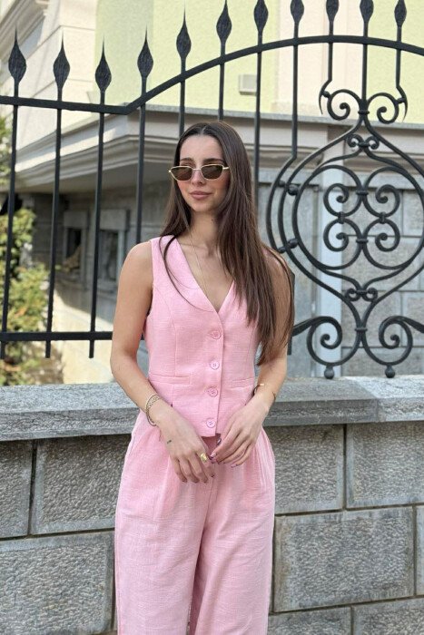 VEST+TROUSERS BACK BELT DETAIL WOMEN SET POWDER/PUDER - 2