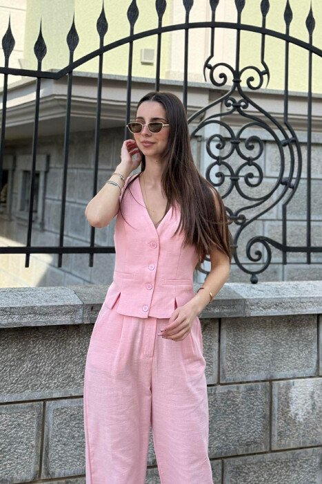 VEST+TROUSERS BACK BELT DETAIL WOMEN SET POWDER/PUDER - 4