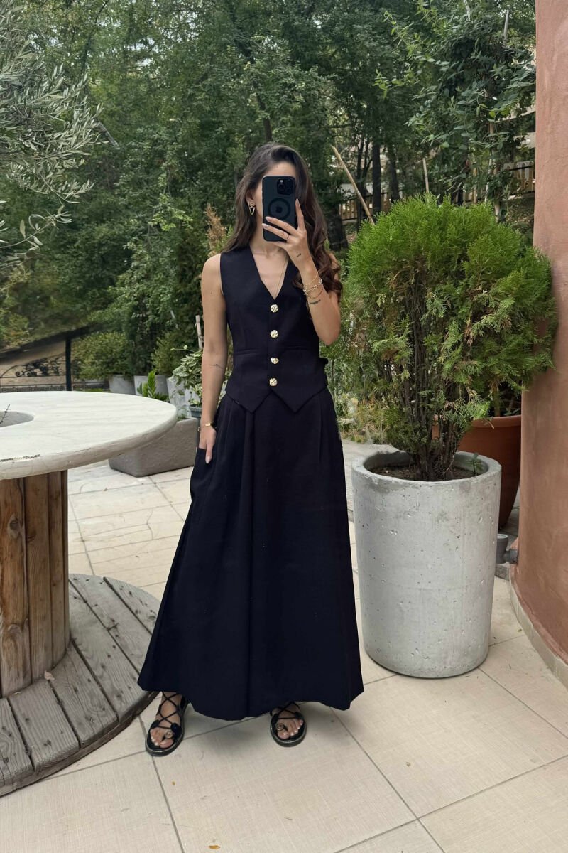 VEST+TROUSERS GOLD BUTTONS WOMEN SET BLACK/ E ZEZE - 2