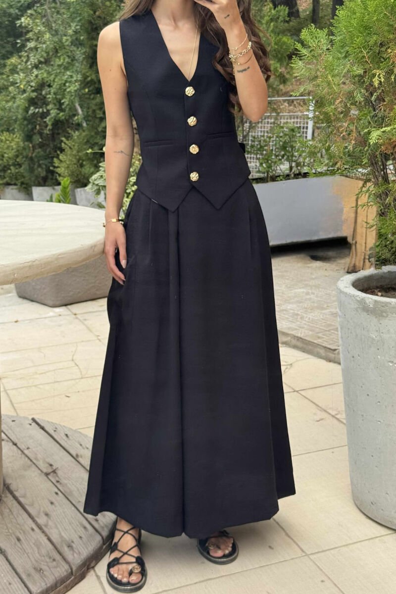 VEST+TROUSERS GOLD BUTTONS WOMEN SET BLACK/ E ZEZE - 3