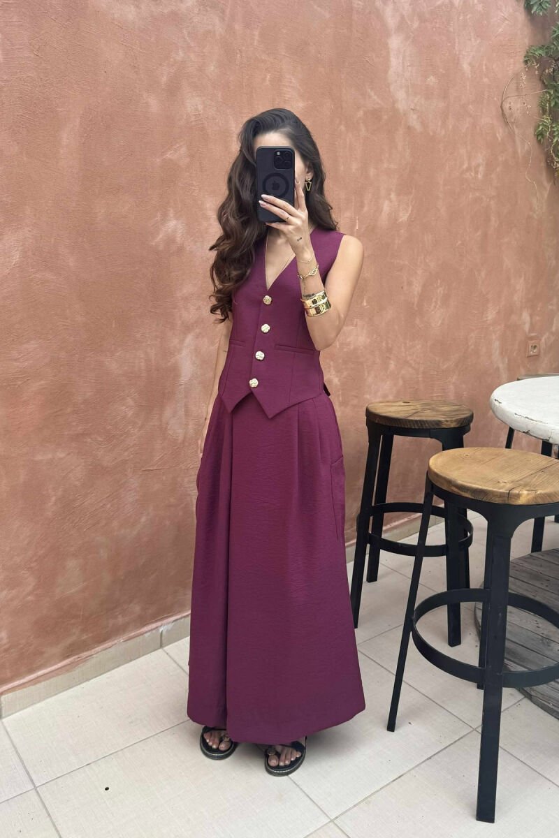 VEST+TROUSERS GOLD BUTTONS WOMEN SET BURGUNDY/VISHNJE - 2