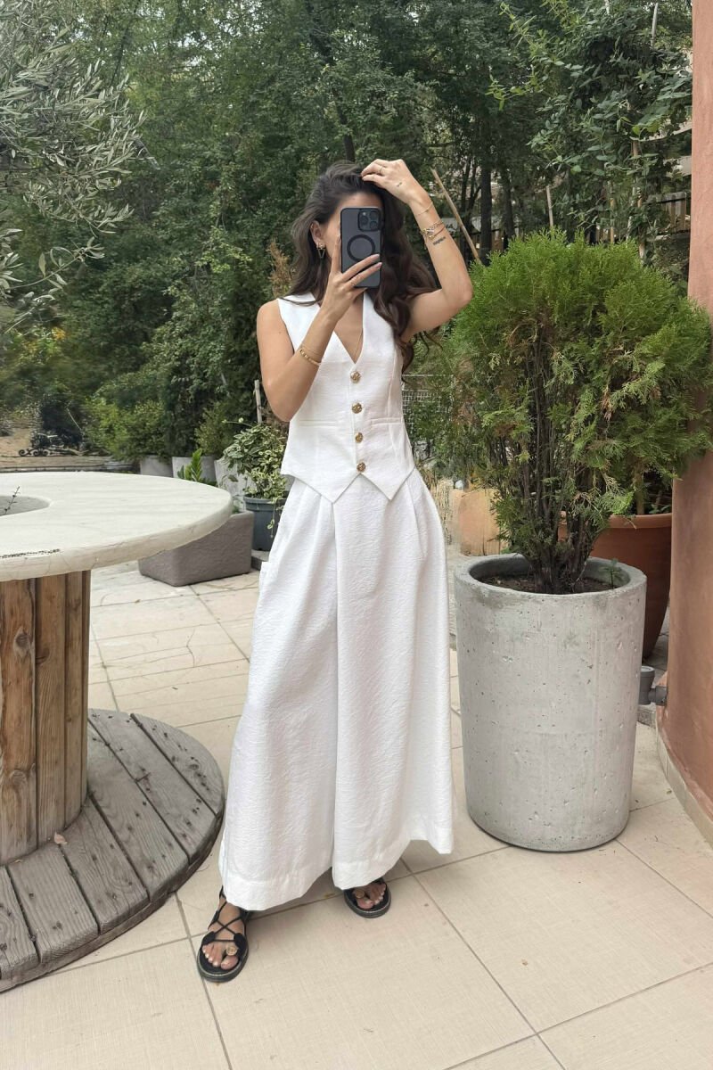 VEST+TROUSERS GOLD BUTTONS WOMEN SET WHITE-E BARDHE - 3