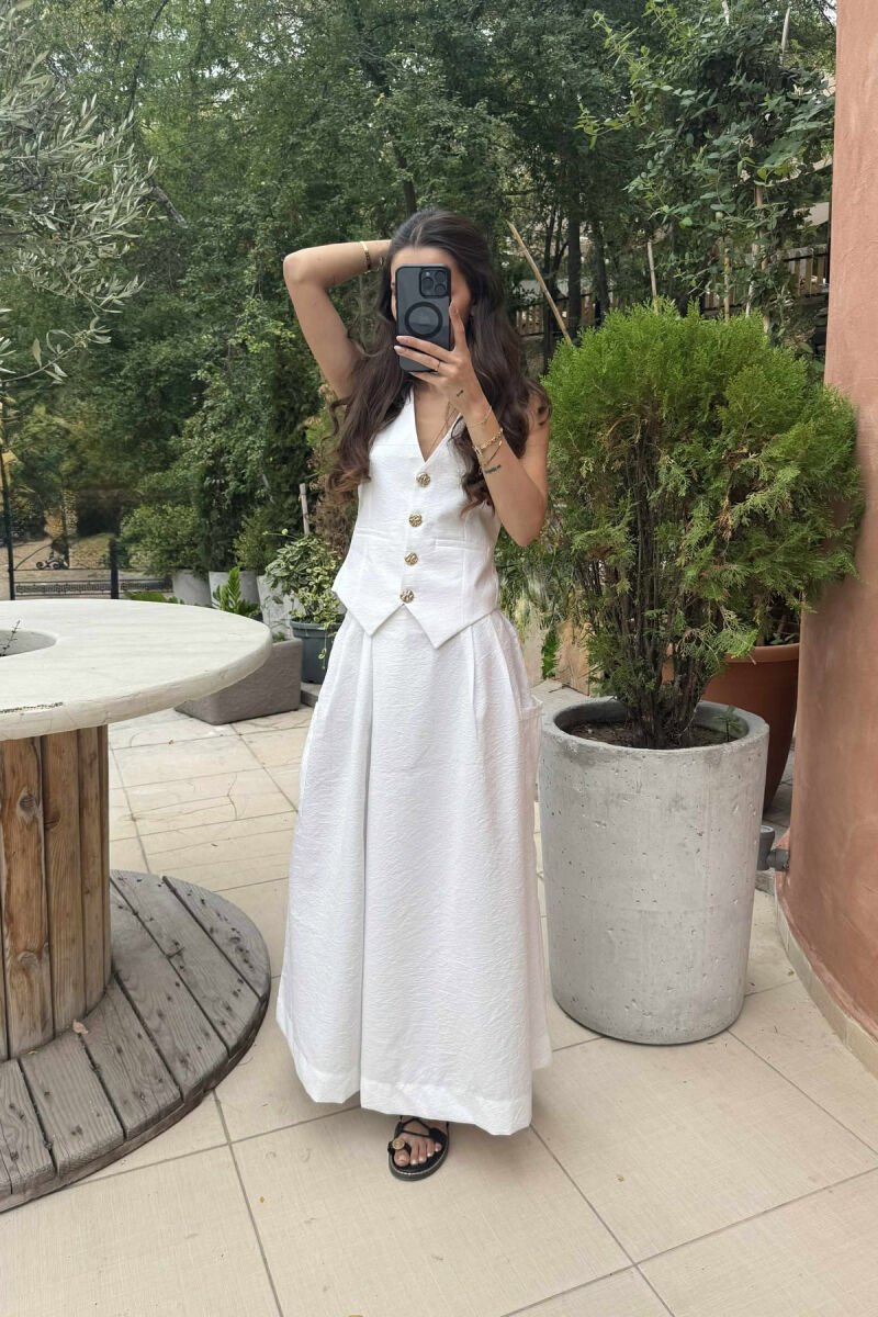 VEST+TROUSERS GOLD BUTTONS WOMEN SET WHITE-E BARDHE - 2