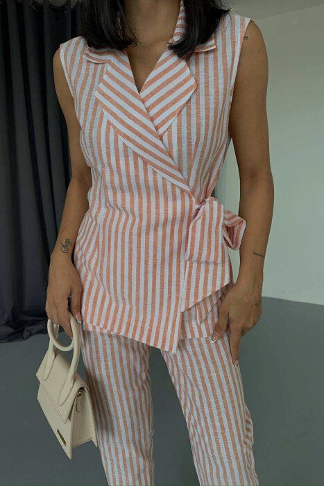VEST+TROUSERS LACING STRIPED WOMEN SET ORANGE/PORTOKALLI - 3