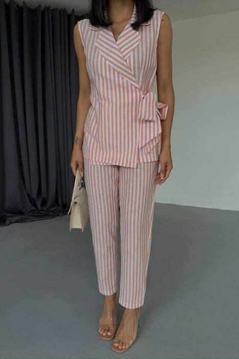 VEST+TROUSERS LACING STRIPED WOMEN SET ORANGE/PORTOKALLI - 4