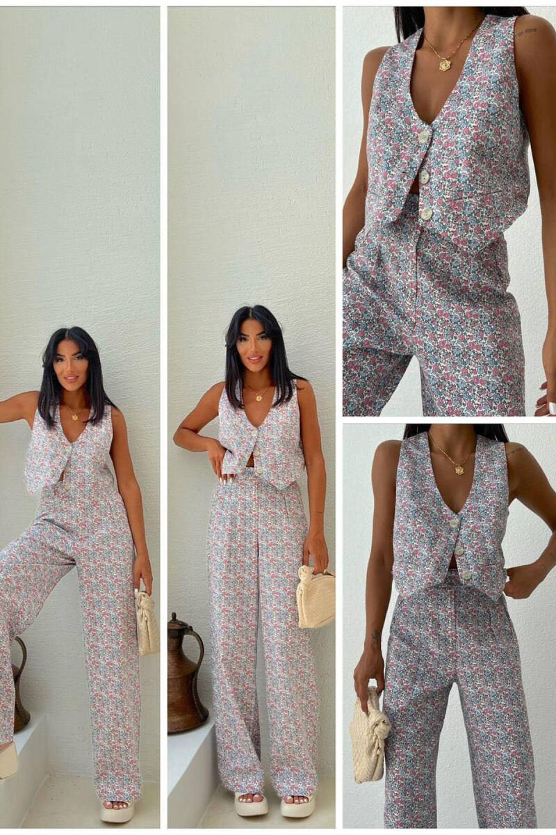 VEST+TROUSERS LITTLE FLOWERS WOMAN SET BLUE-PINK/BLRO - 1