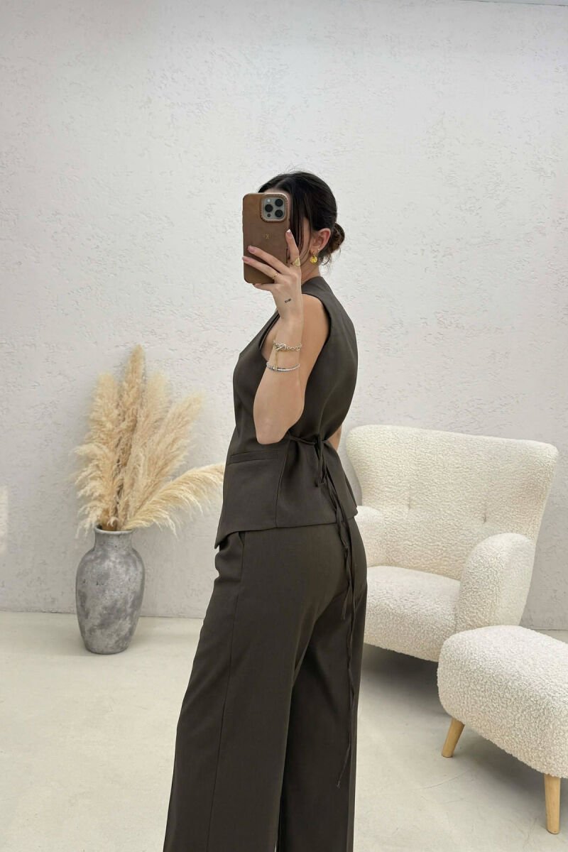 VEST+TROUSERS ONE COLOR WOMEN TWO PIECE SET DARK BROWN/KAE - 4