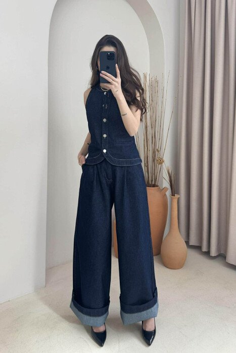VEST+TROUSERS SIMPLE DENIM WOMEN SET BLUE/BLU - 1