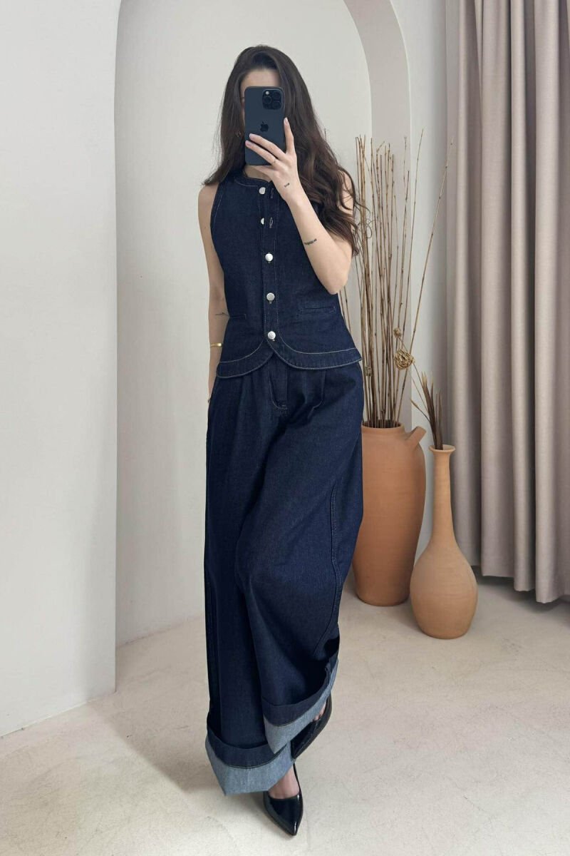 VEST+TROUSERS SIMPLE DENIM WOMEN SET BLUE/BLU - 3