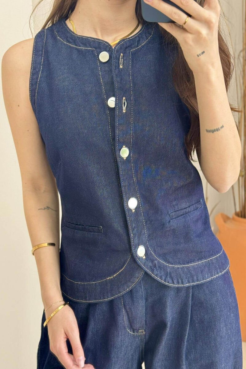 VEST+TROUSERS SIMPLE DENIM WOMEN SET BLUE/BLU - 4