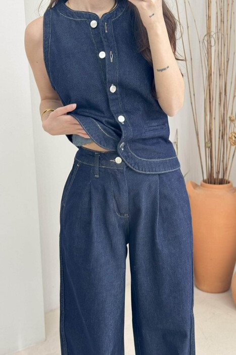 VEST+TROUSERS SIMPLE DENIM WOMEN SET BLUE/BLU - 6