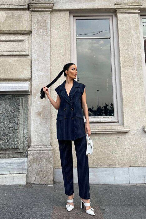 VEST+TROUSERS STRIPED WOMEN SET DARK BLUE/BEE - 3