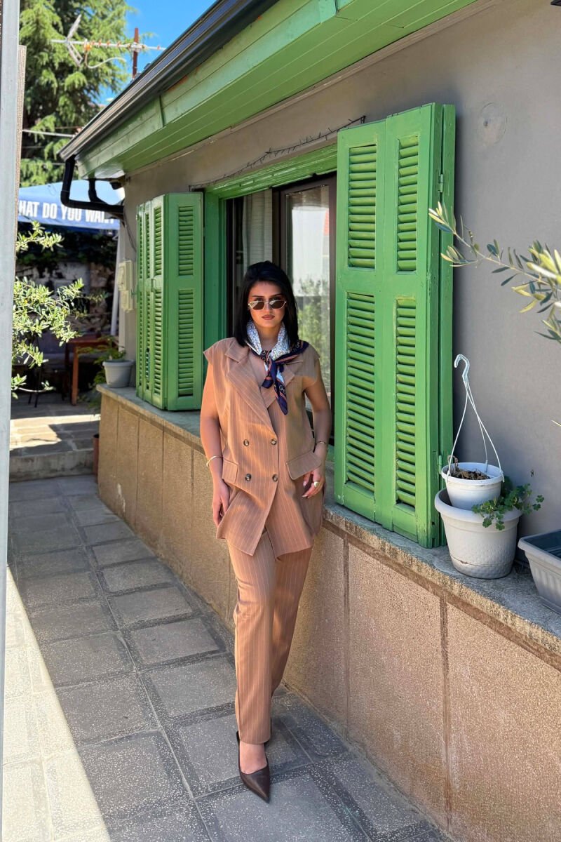 VEST+TROUSERS STRIPED WOMEN SET LIGHT BROWN/KAZB - 1