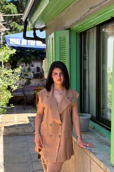 VEST+TROUSERS STRIPED WOMEN SET LIGHT BROWN/KAZB - 4