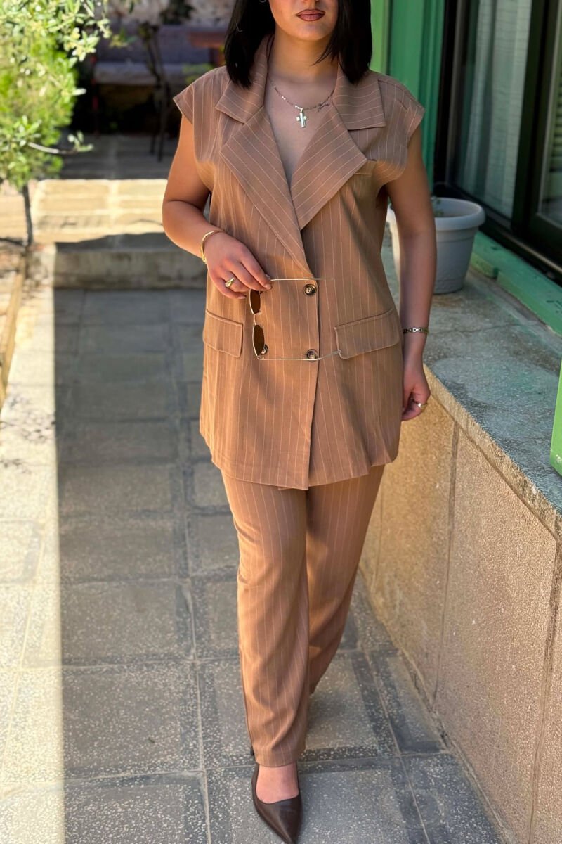 VEST+TROUSERS STRIPED WOMEN SET LIGHT BROWN/KAZB - 5
