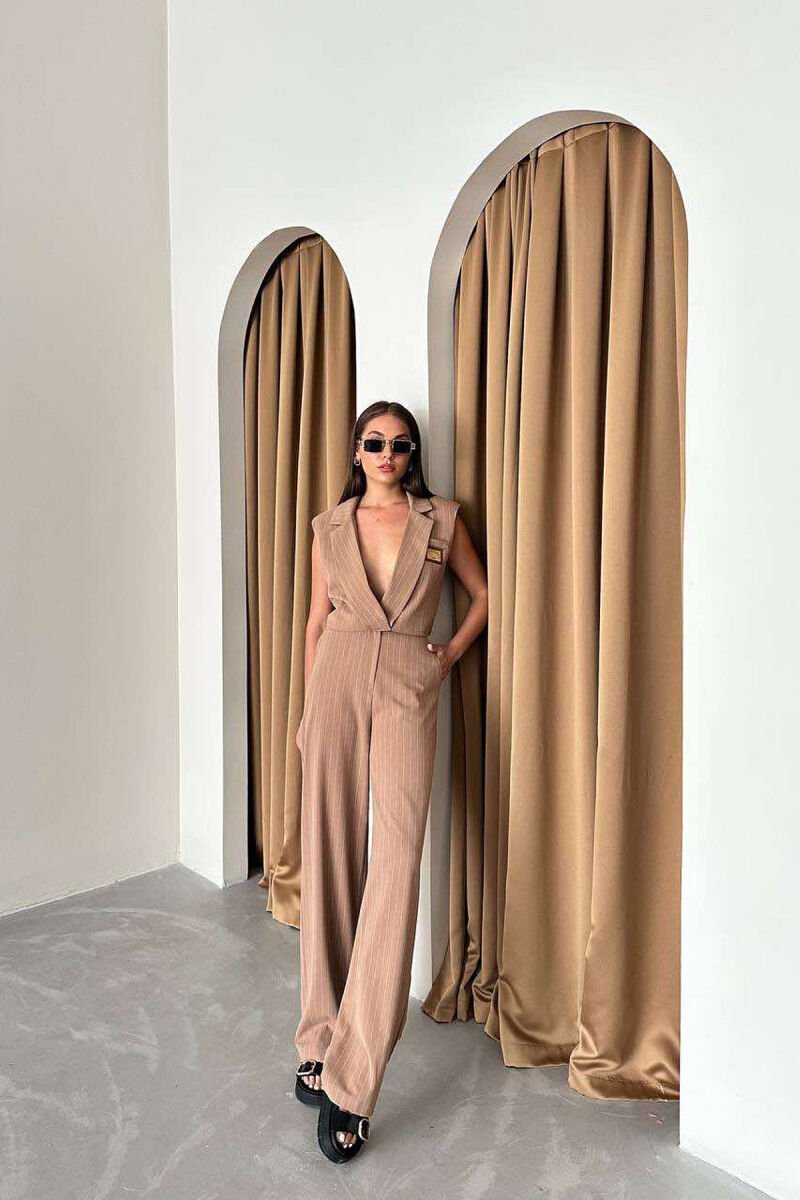 VEST+TROUSERS STRIPED WOMEN SET LIGHT BROWN/KAZB - 3
