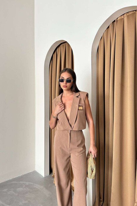 VEST+TROUSERS STRIPED WOMEN SET LIGHT BROWN/KAZB - 4