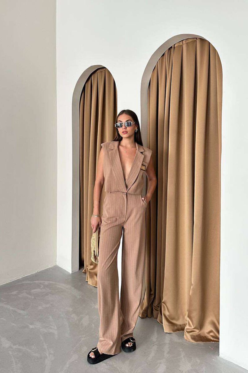 VEST+TROUSERS STRIPED WOMEN SET LIGHT BROWN/KAZB - 7