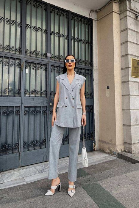 VEST+TROUSERS STRIPED WOMEN SET LIGHT GREY/GZ 