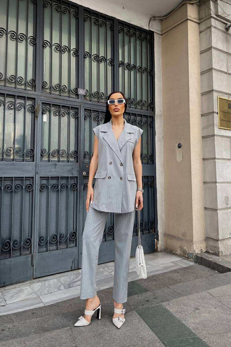 VEST+TROUSERS STRIPED WOMEN SET LIGHT GREY/GZ - 1