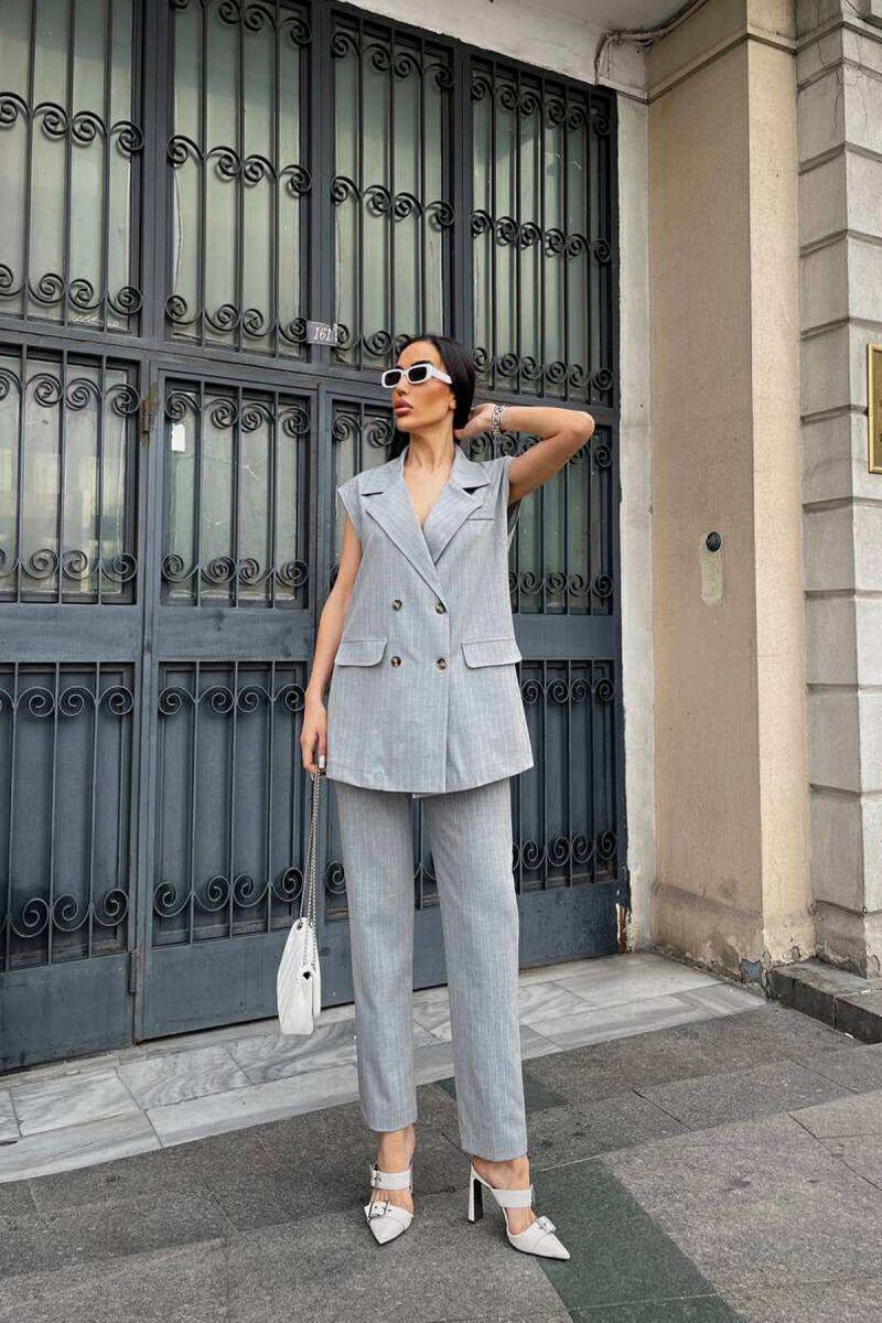 VEST+TROUSERS STRIPED WOMEN SET LIGHT GREY/GZ - 2