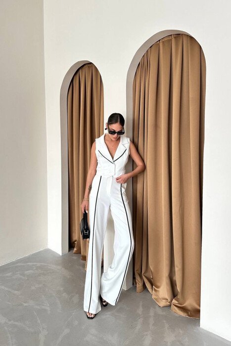 VEST+TROUSERS STRIPED WOMEN SET WHITE-E BARDHE - KLAUDIO FASHION