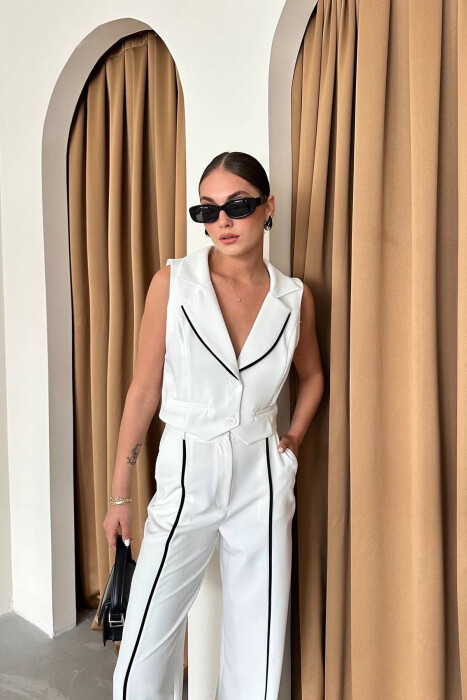 VEST+TROUSERS STRIPED WOMEN SET WHITE-E BARDHE - 2