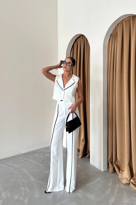 VEST+TROUSERS STRIPED WOMEN SET WHITE-E BARDHE - 3