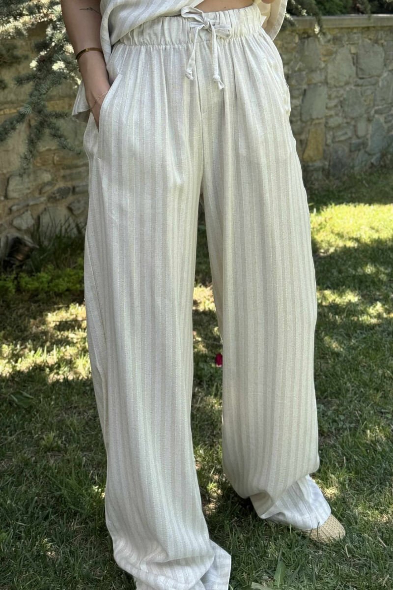 VEST+TROUSERS STRIPES LACINGS WOMEN SET CREAM/KREM - 4