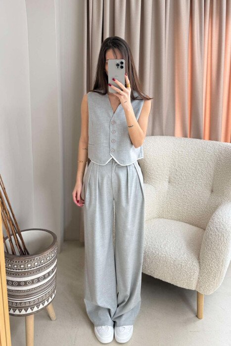VEST+TROUSERS WOMAN SET GREY/GRI - KLAUDIO FASHION