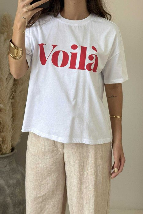 VOILA FRONT WRITTING SIMPLE WOMEN T-SHIRT WHITE-E BARDHE 