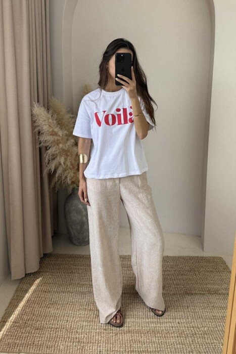VOILA FRONT WRITTING SIMPLE WOMEN T-SHIRT WHITE-E BARDHE - 3